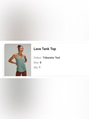 Lululemon Love Tank Top in Tidewater Teal size 6
